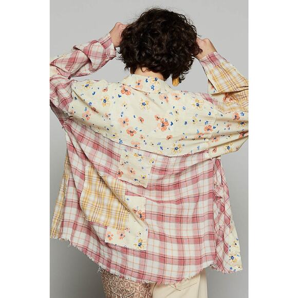 POL Mauve Size Medium Full Sleeve Floral Pattern Woven Plaid Shirt - Picture 4 of 5